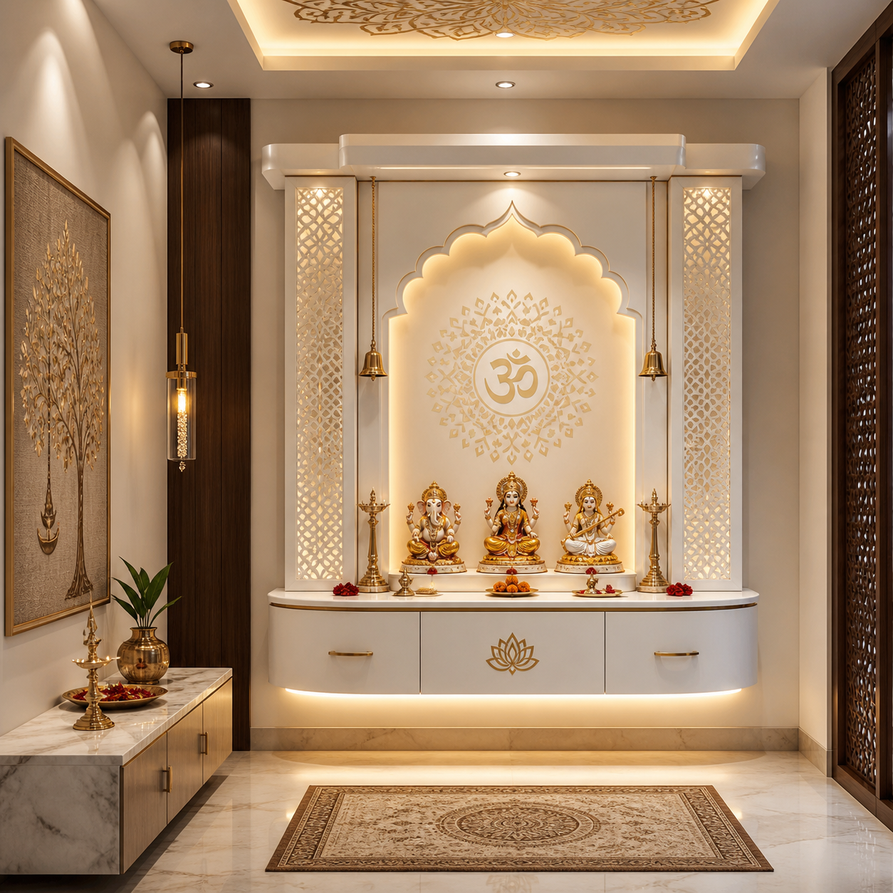Modern Wall Mounted Corian Mandir In Arrah