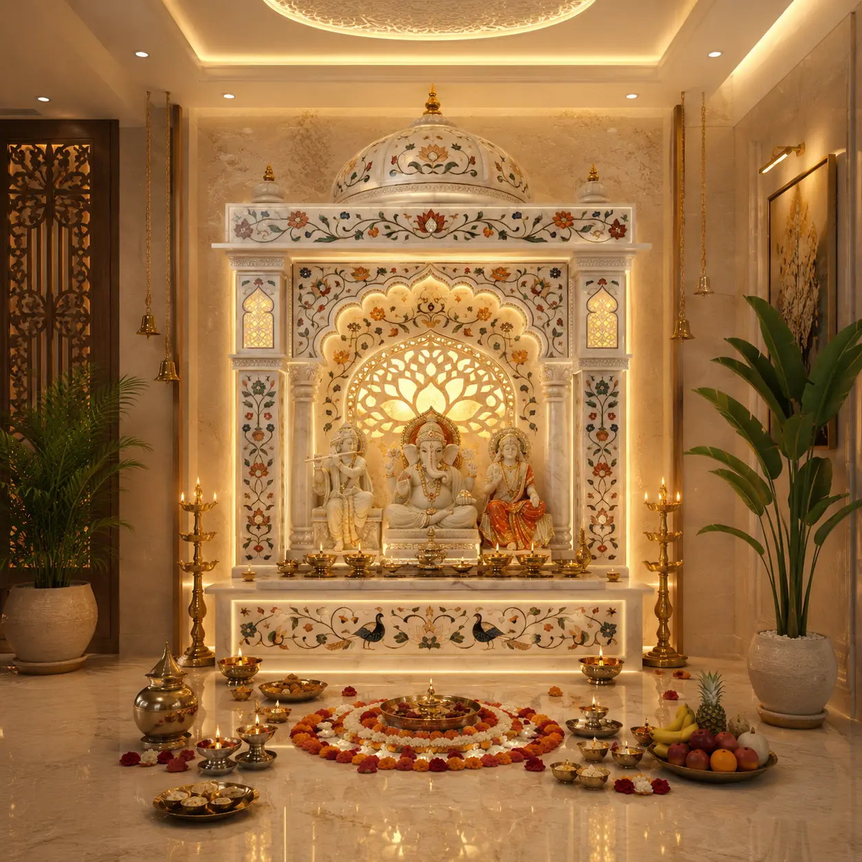 Custom Corian Mandir Design for Modern Home Interiors