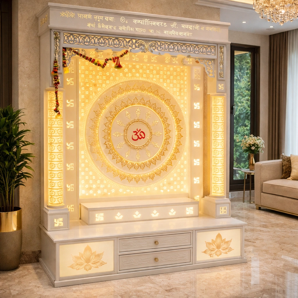 Modern Pooja Room Corian Mandir Setup