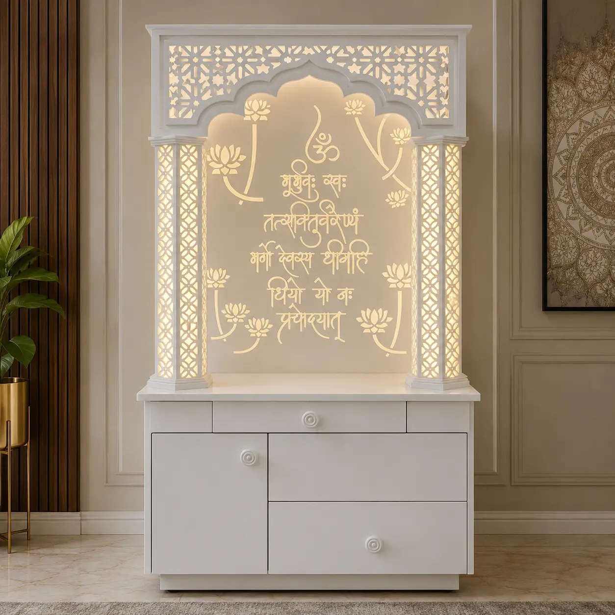 designer corian temple with acrylic lighting, Temple For Home, Home Temple, temple Design