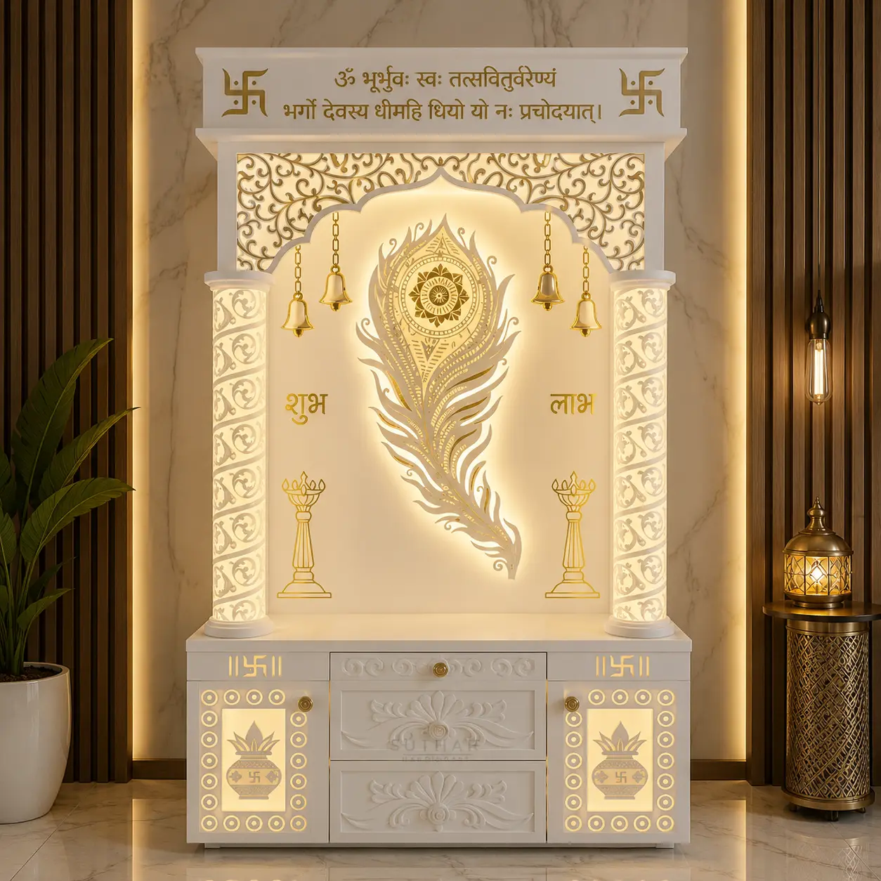 led corian mandir design for luxury interiors, Mandir Design, Home Temple
