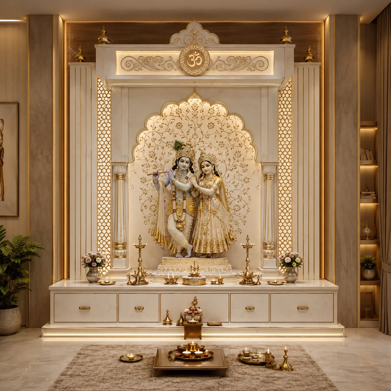 Radha Krishna Divine Harmony Mandir, Temple For Home, Home Temple, temple Design