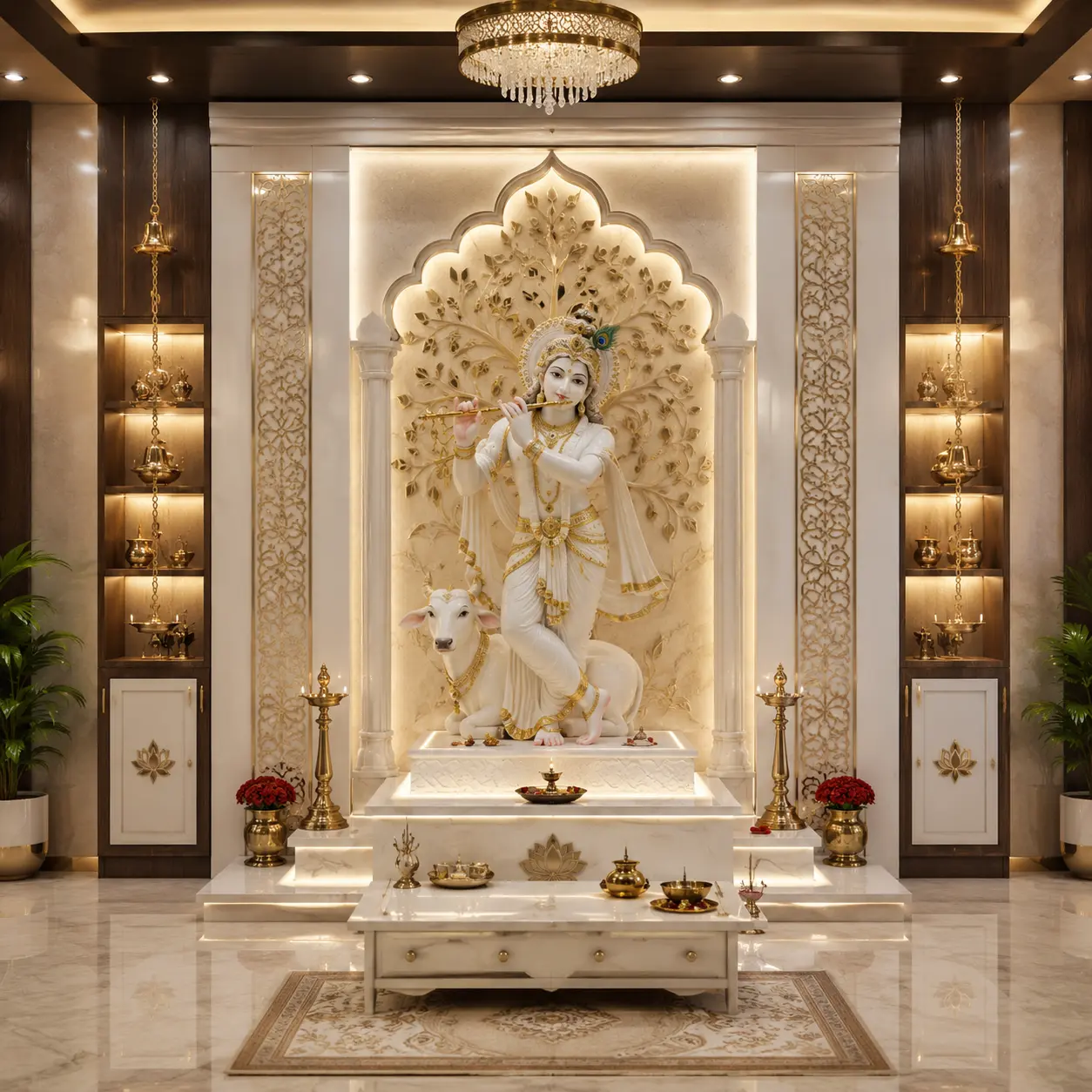 Shri Krishna Flute Bliss Corian Temple For home and offices, Mandir Design, Home Temple