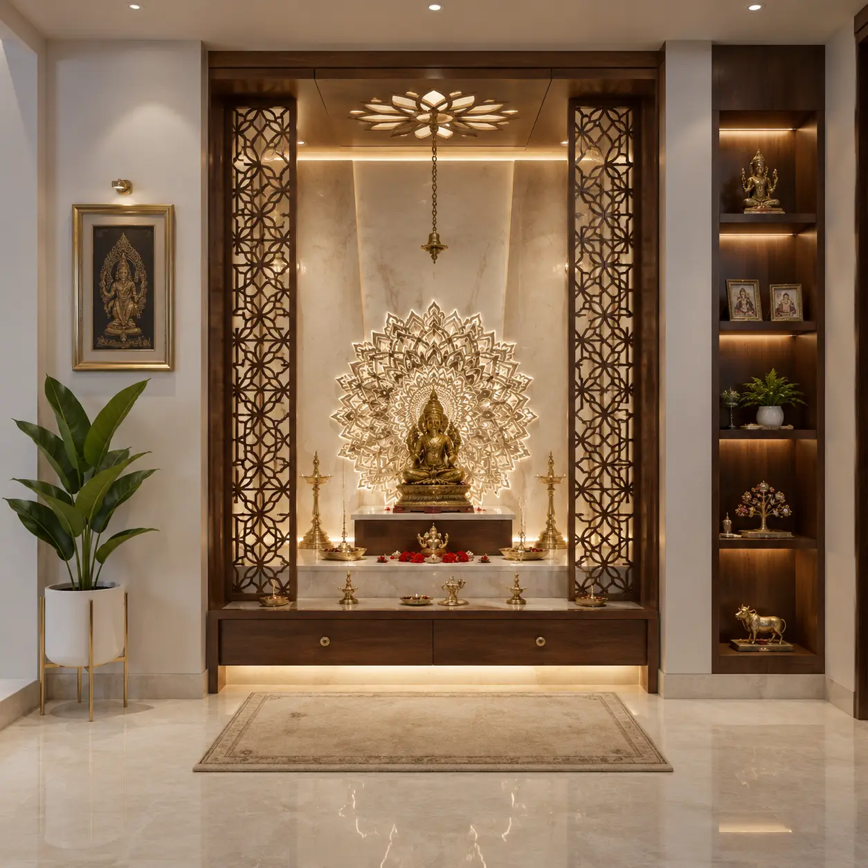 unique modern home temple design, Home temple, Modern temple, Temple For home, Mandir design